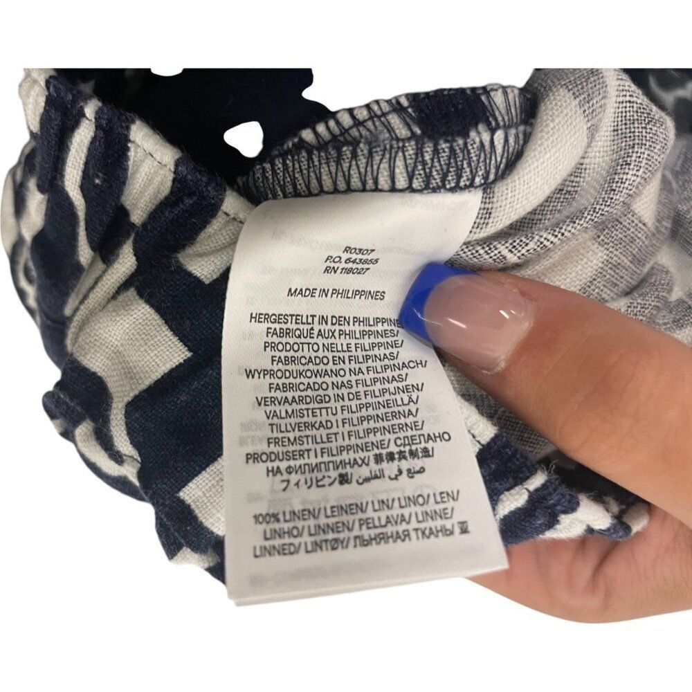 Boden Womens Pants UK 10 US 6 Navy Blue Geometric Linen Trousers R0307 NWT - Picture 4 of 9
